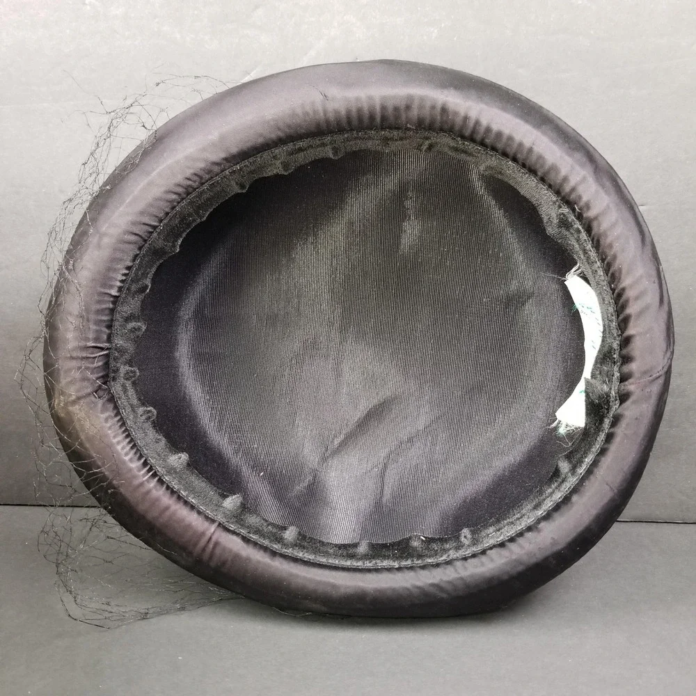 Vintage Karen‎ Lynn Exclusive Satin Pillbox Hat Purple Black Birdcage Veil Bow